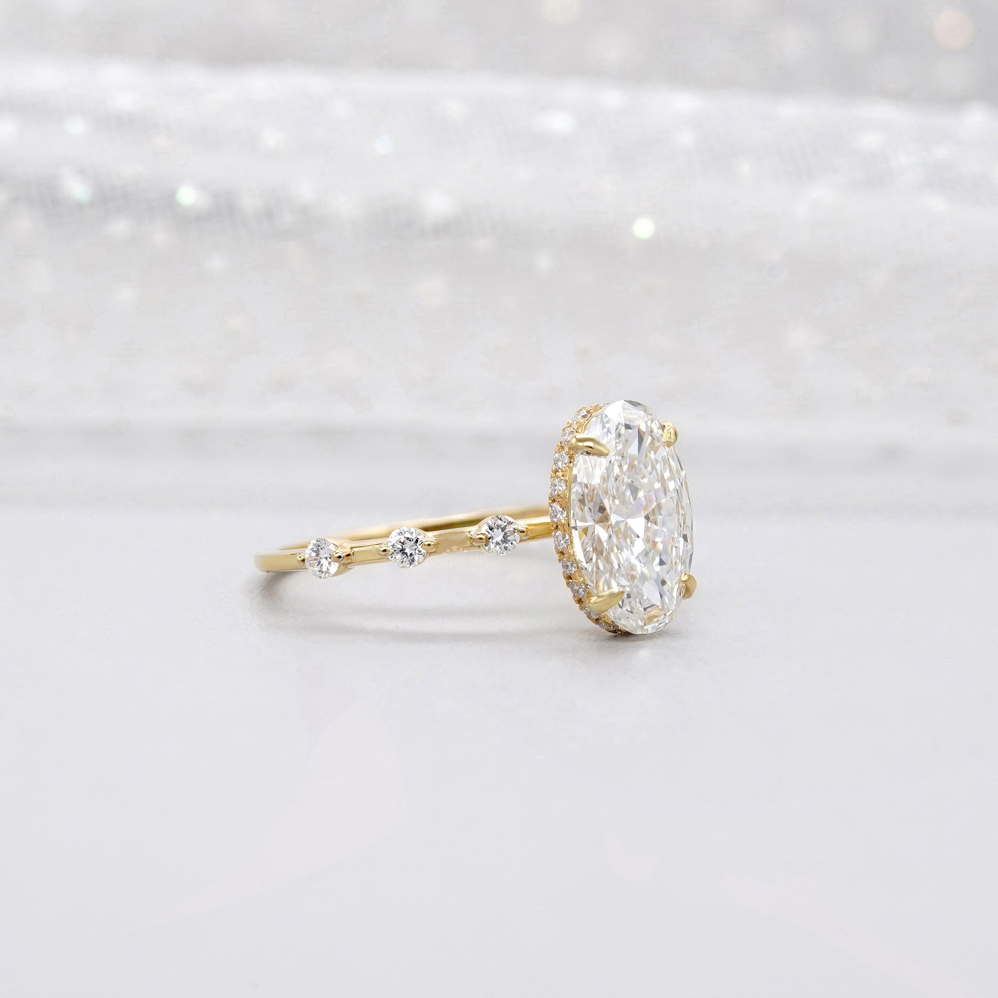 Custom - Oval 3.30tcw Lab-Grown Diamond Engagement Ring | 14kt Yellow Gold