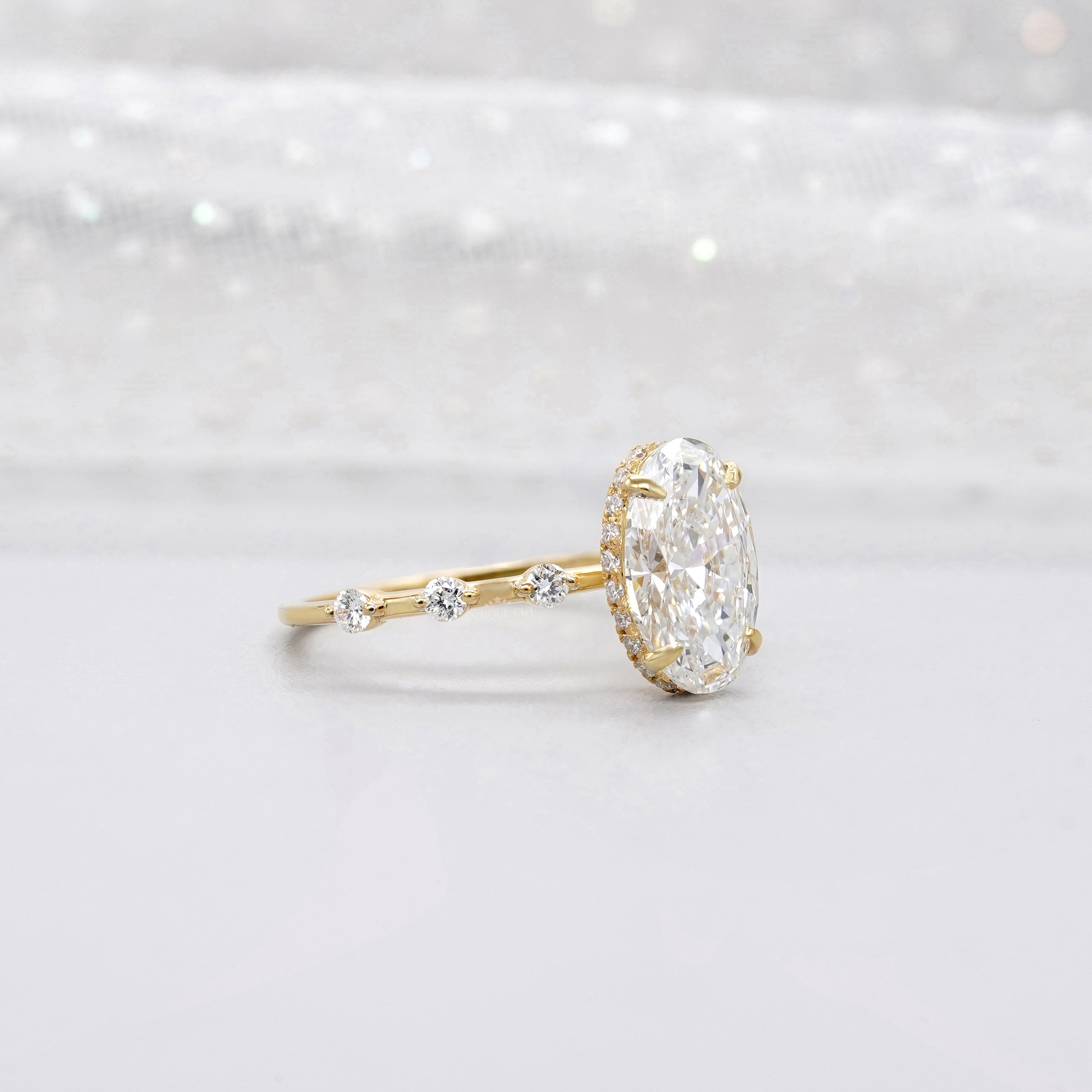 Oval 2.30tcw Lab-Grown Diamond Engagement Ring | Yellow Gold Side Stones | IGI Certified