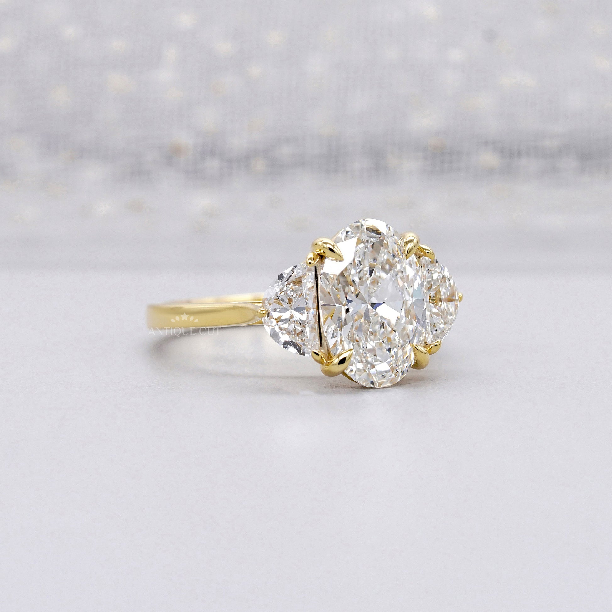 Oval Cut Diamond Engagement Ring | Three Stone Gold Ring | 2.70ct Center + 0.80ct Side Stones | Unique Anniversary Ring