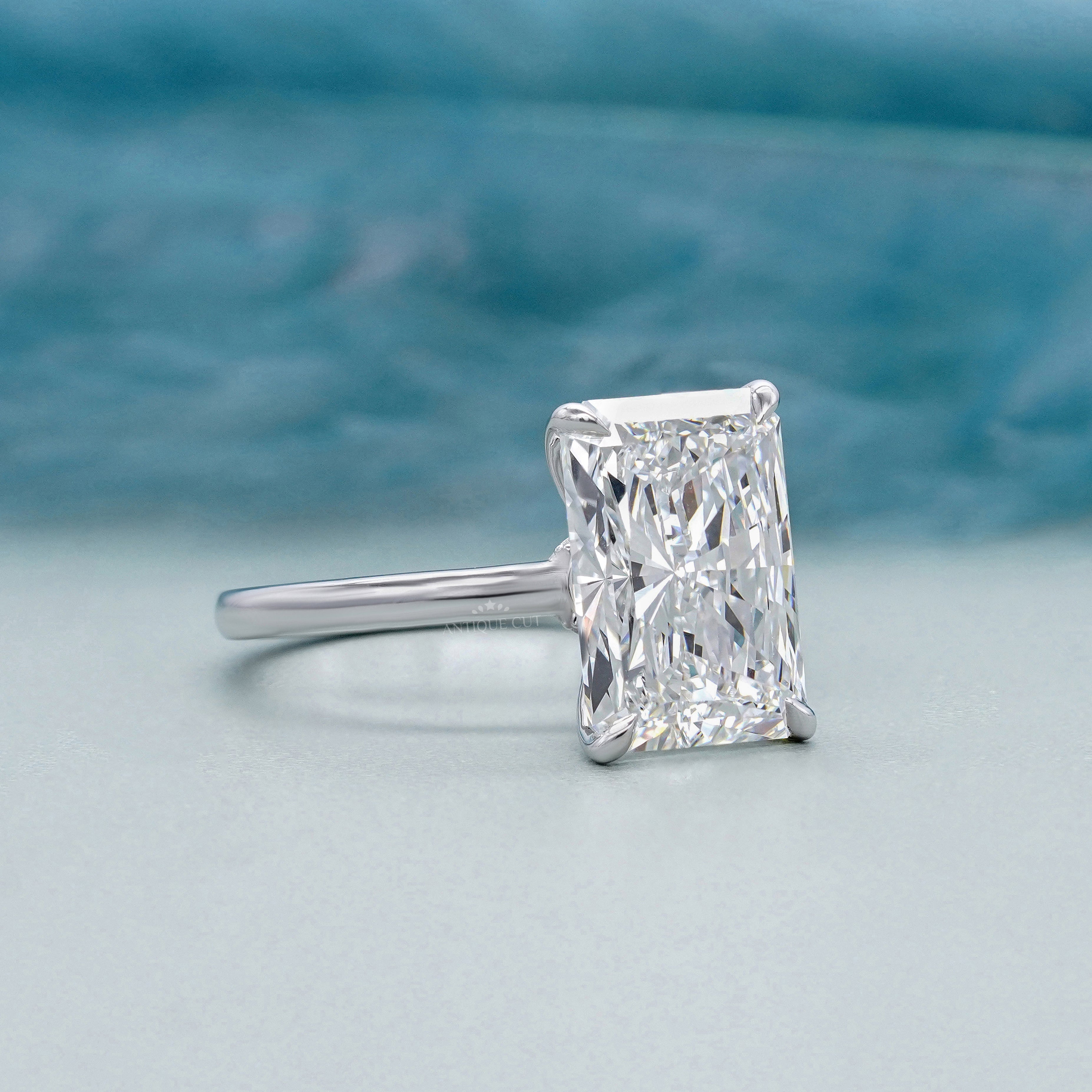 Radiant 5.10ct Lab Grown Diamond Solitaire Hidden Halo Solitaire Engagement Ring | IGI Certified