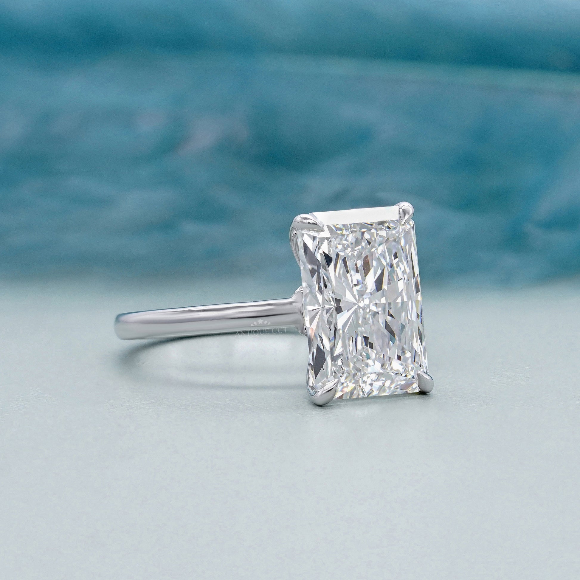 Radiant 5.10ct Lab Grown Diamond Solitaire Hidden Halo Solitaire Engagement Ring | IGI Certified