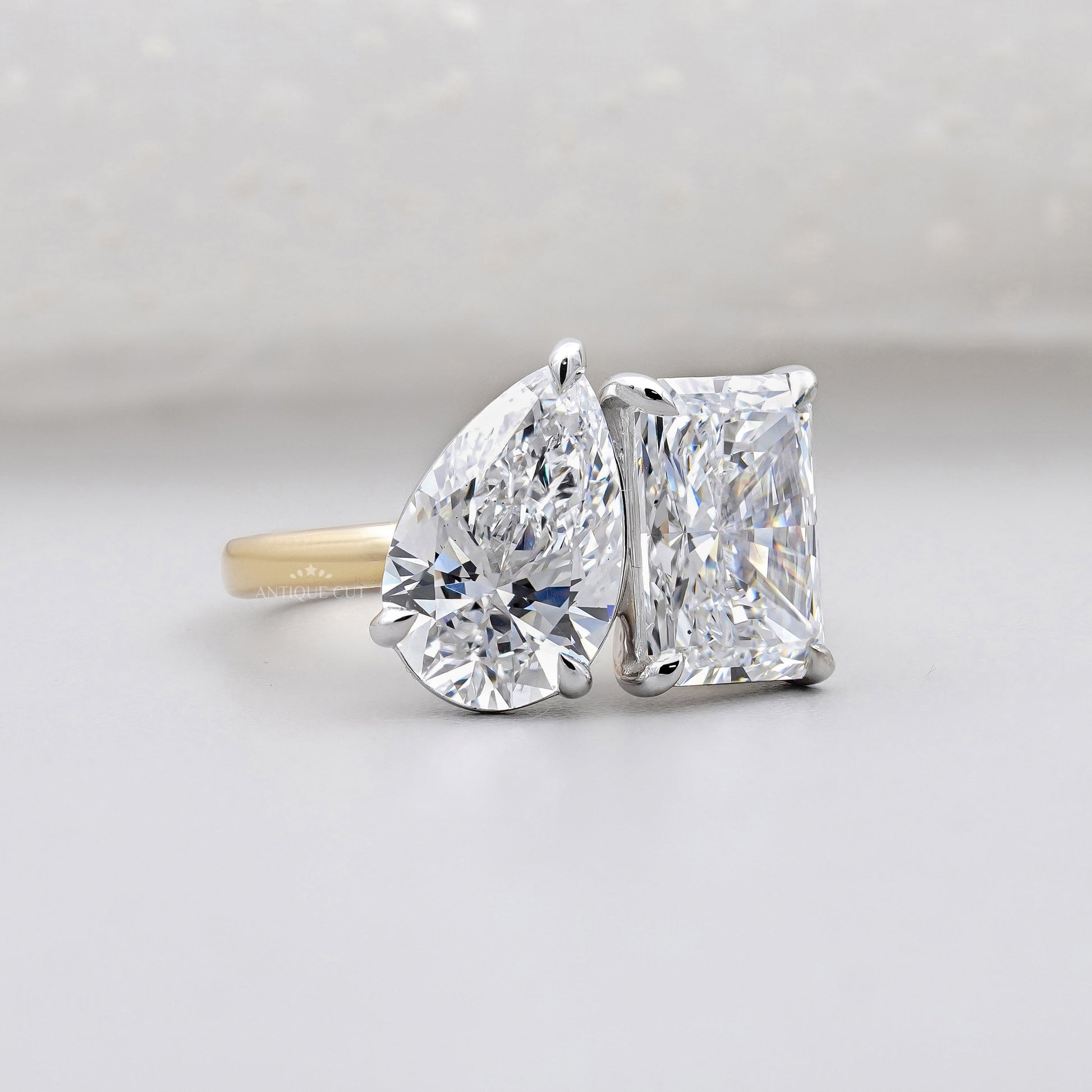 Toi et Moi Engagement Ring 2.60ct Pear & 2.50ct Radiant Two Stone Ring