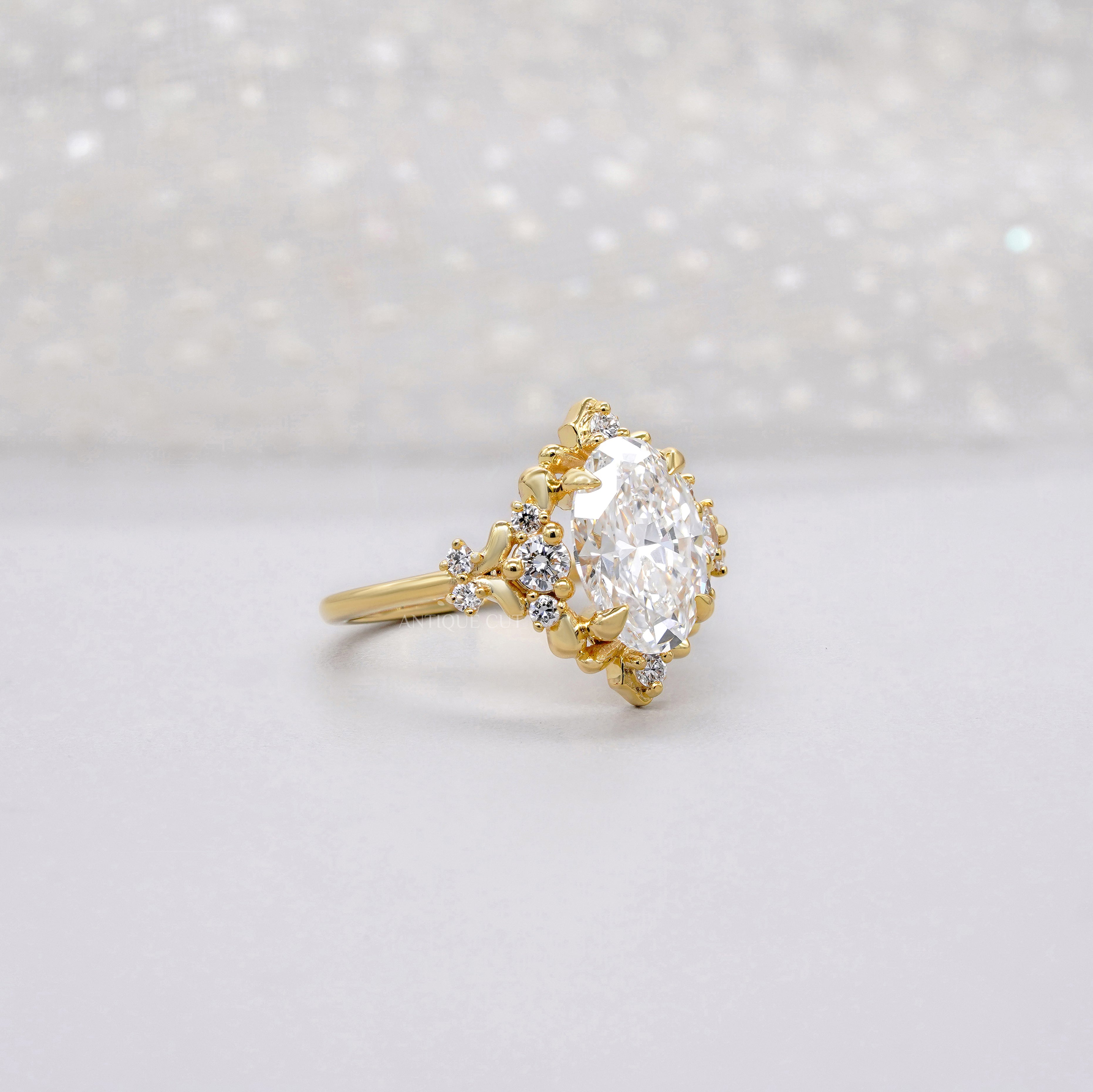 2.30tcw Oval Lab Diamond Floral Halo Ring | Vintage-Inspired Yellow Gold | IGI Certified