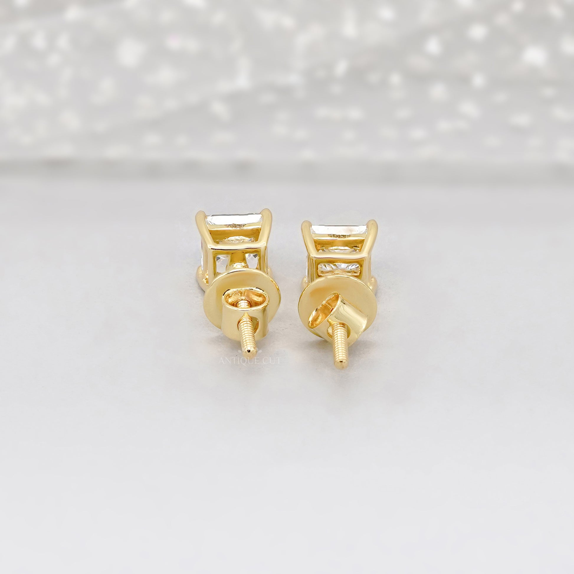 1.50tcw Princess Cut Lab Grown Diamond Stud Earrings | Yellow Gold | IGI Certified