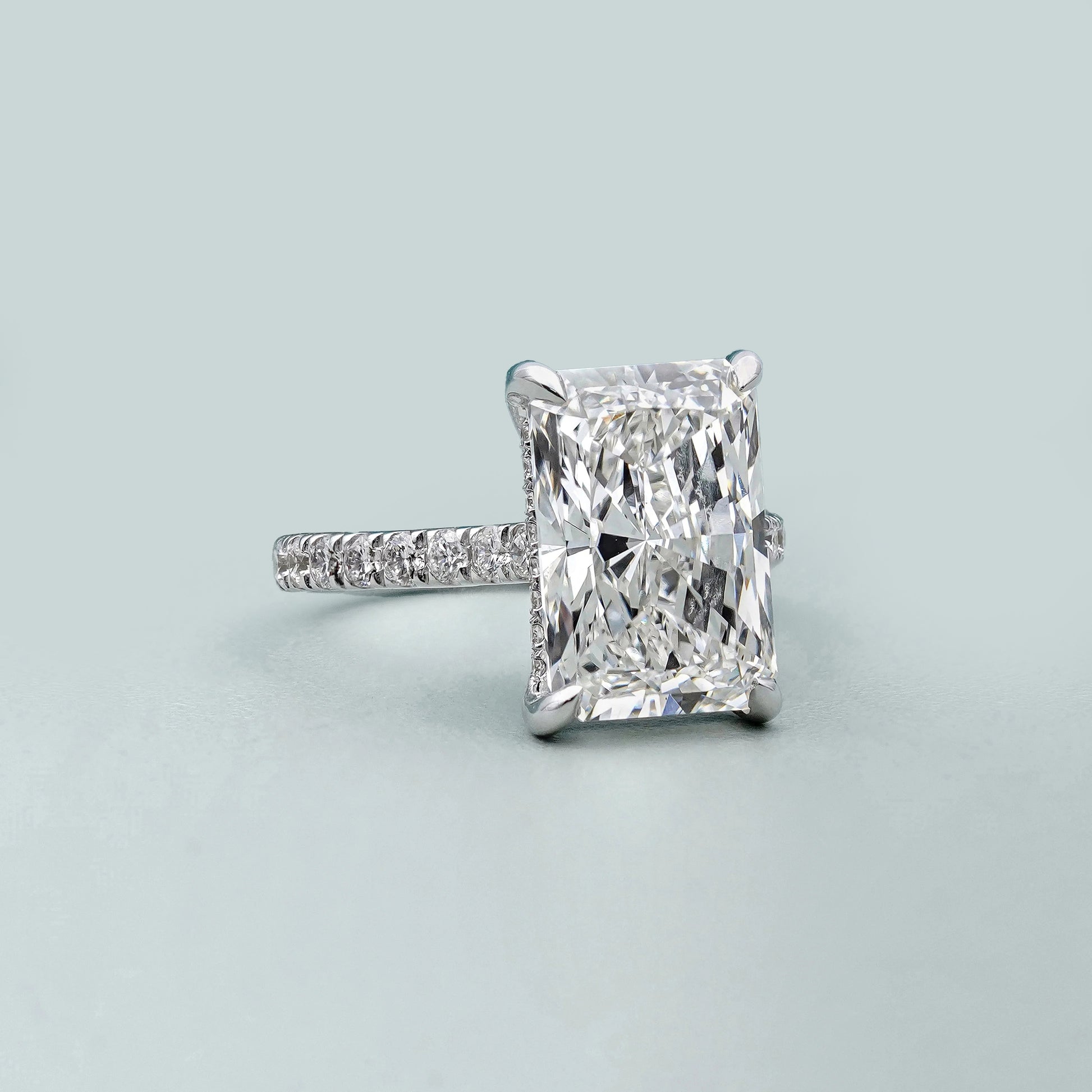 5.70tcw Radiant Lab Grown Diamond Engagement Ring | 5.00ct Center + 0.70ct Pavé Hidden Halo DEF VVS VS | Luxury Gold Ring | IGI Certified