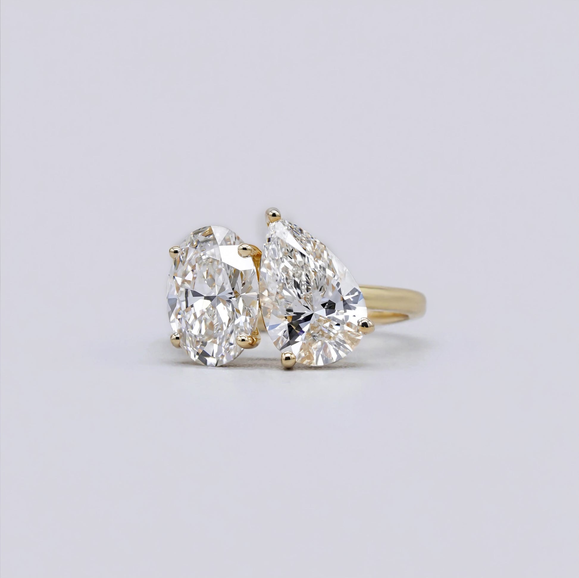 4.00tcw Toi Et Moi Lab Grown Diamond Engagement Ring | 2.00ct Oval + 2.00ct Pear | IGI Certified DEF | Yellow Gold