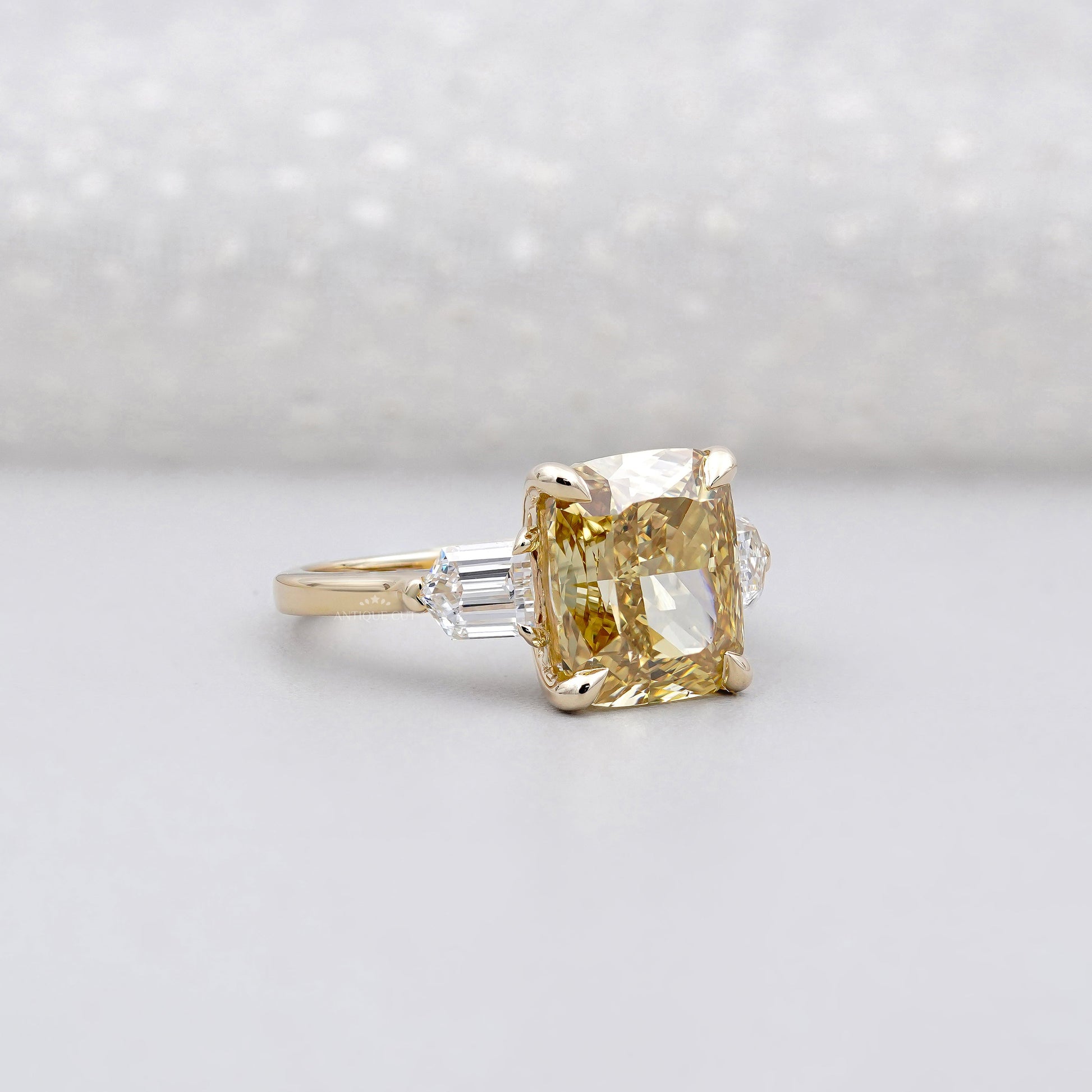 5.00ct Cushion Engagement Ring • 0.50ct Diamond Side Stones • Yellow Gold Cushion Cut Ring • Large 5ct Statement Bridal Ring