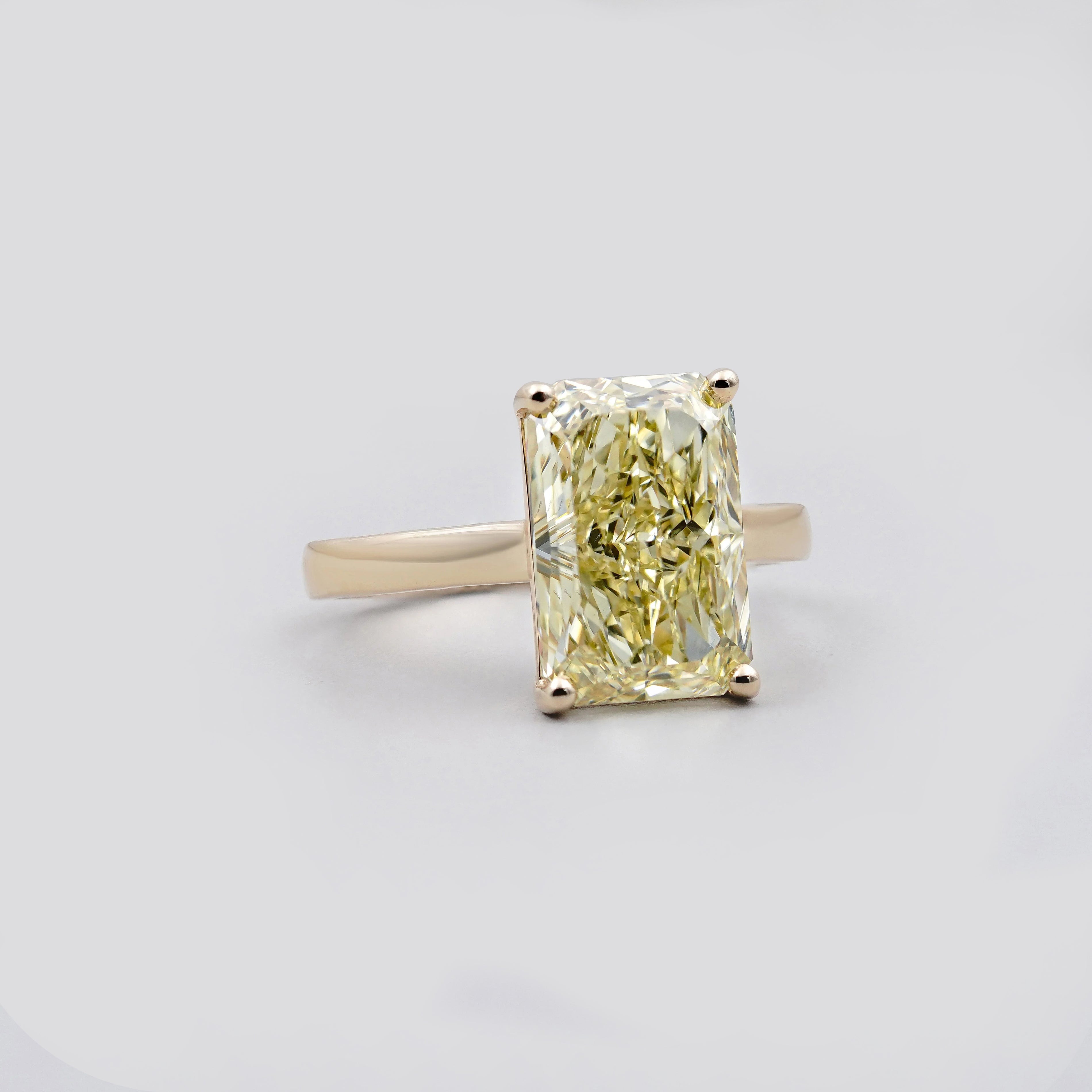 4.50ct Fancy Yellow Radiant Lab Grown Diamond Solitaire Engagement Ring | IGI Certified | Solid Gold Ring