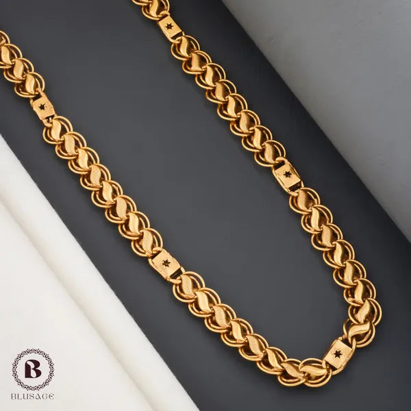 Double Ring Lotus Chain with star biscuit Chain For Men & Boys