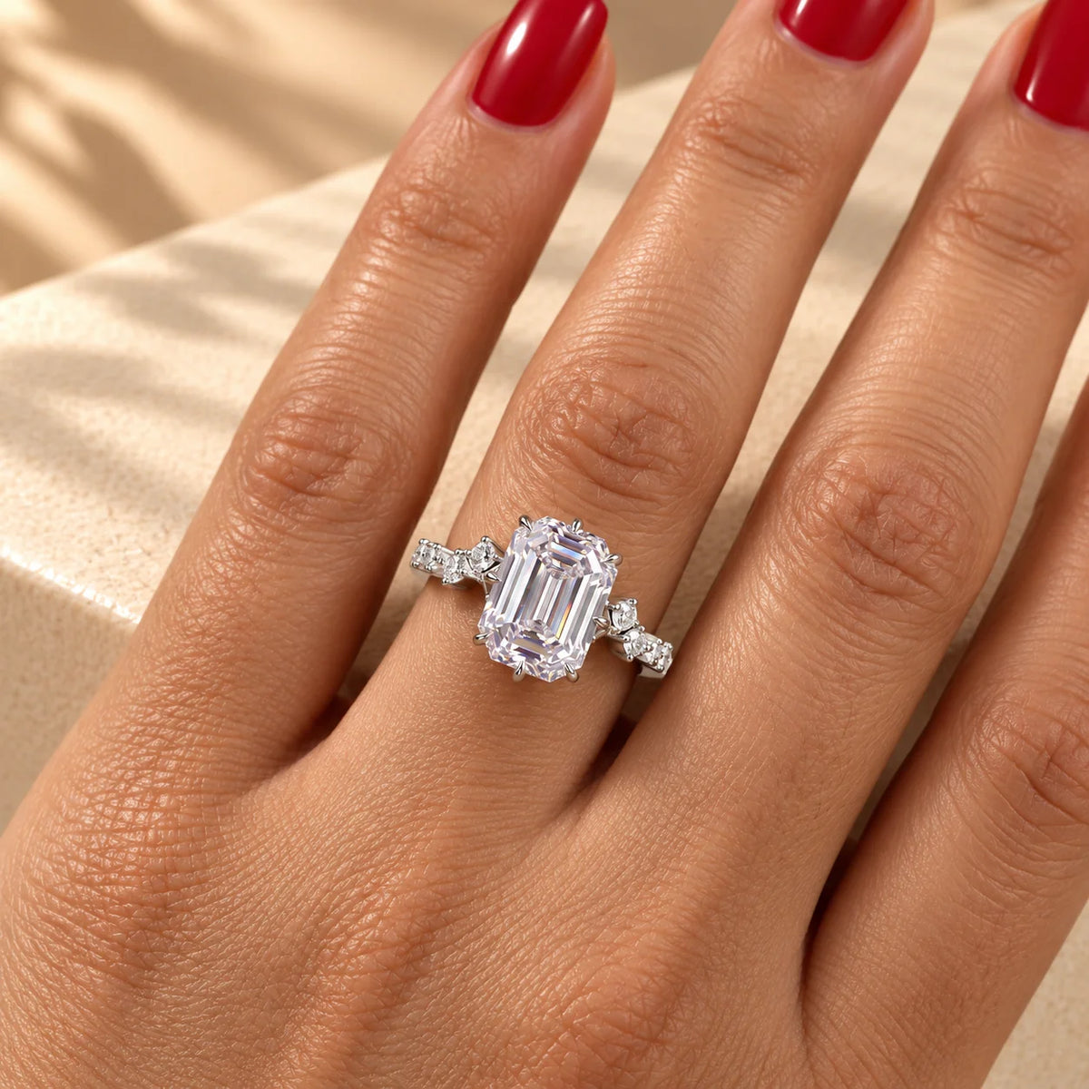 Common :: 3CT Emerald Lab Grown Diamond Ring with Round diamond accents