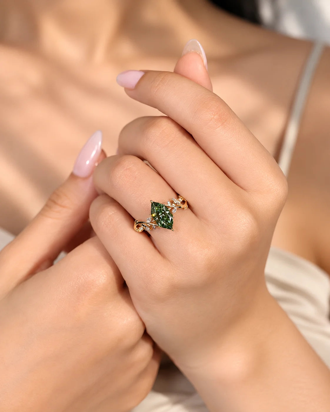 Common :: IGI certified 2.5ct Green Marquise lab grown diamond ring