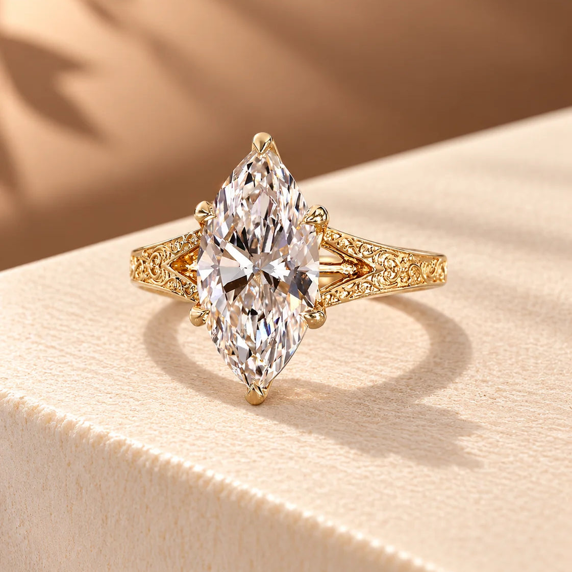 Common :: Unii Jewels 3ct Marquise lab grown diamond vintage solitaire engagement ring