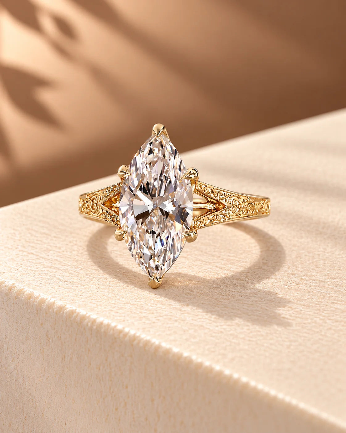 Common :: Unii Jewels 3ct Marquise lab grown diamond vintage solitaire engagement ring
