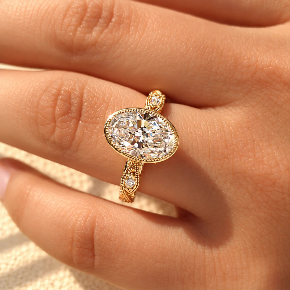 Common :: 3CT Oval diamond ring with mixed shape accent diamonds