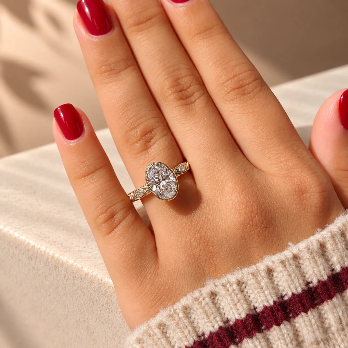 Common :: 3CT Oval lab grown diamond vintage engagement ring