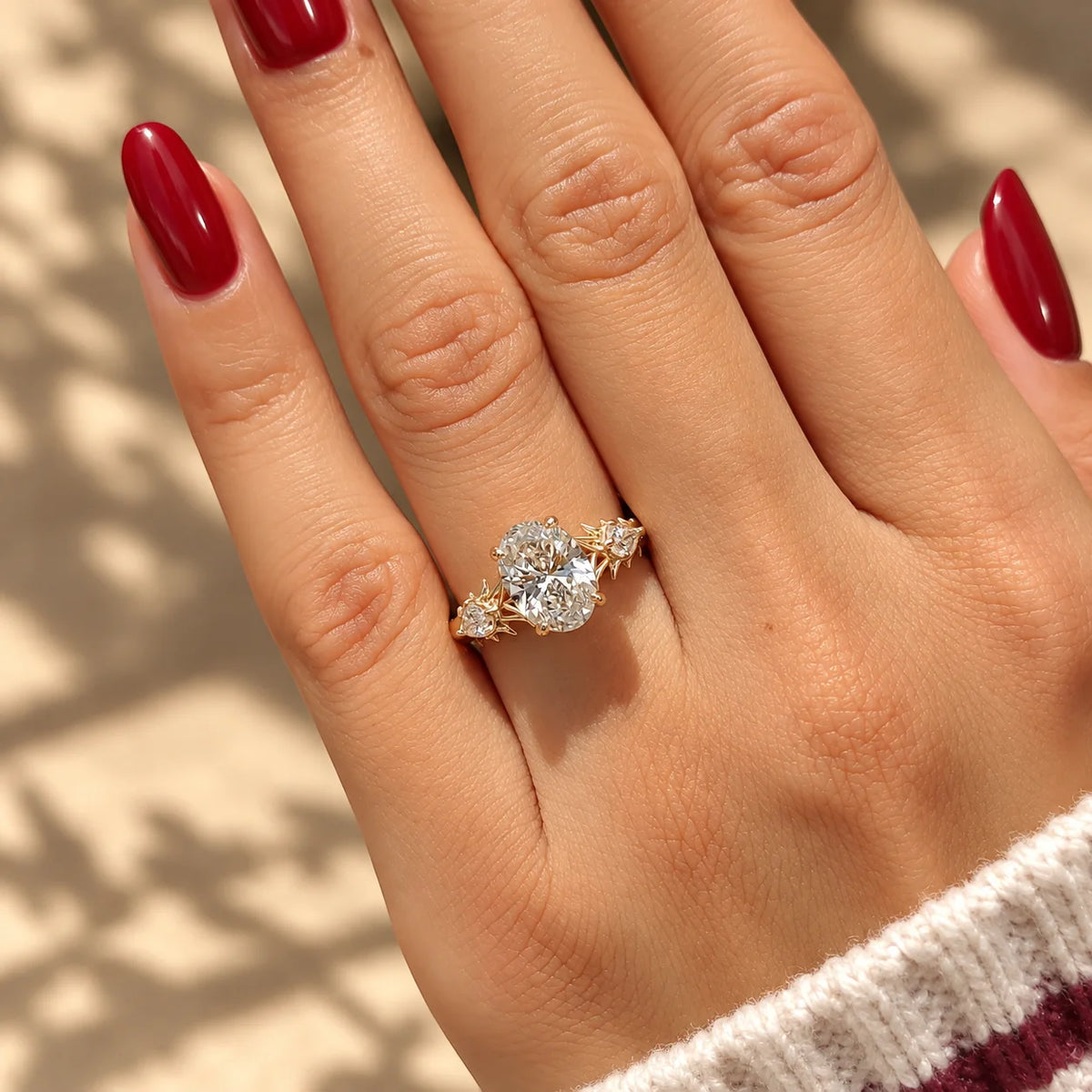 Common :: 3ct Oval lab grown diamond with two Pear side diamonds