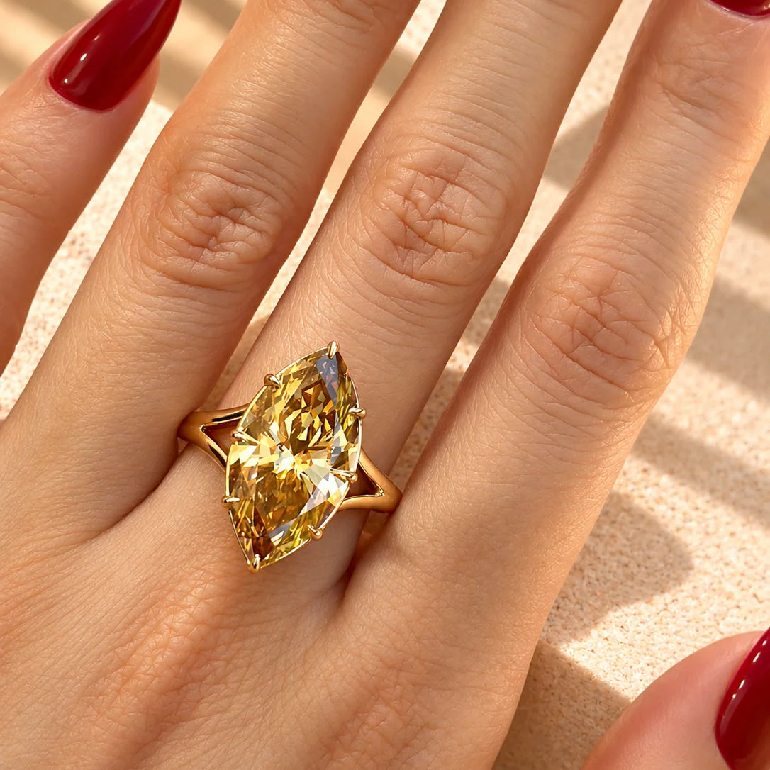 Common :: 3 carat Yellow Marquise lab grown diamond engagement ring