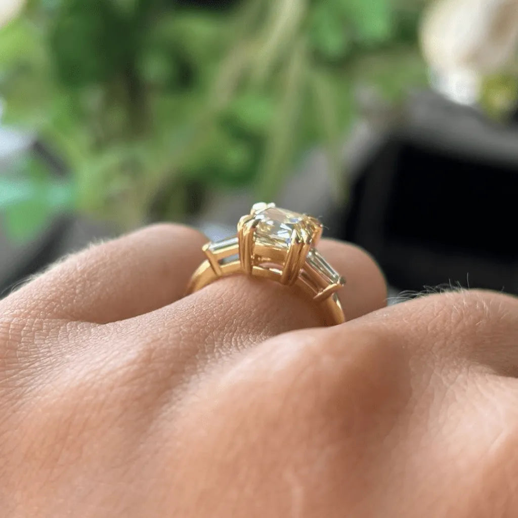Common :: premium yellow modified cushion lab grown diamond ring IGI certified proposal ring