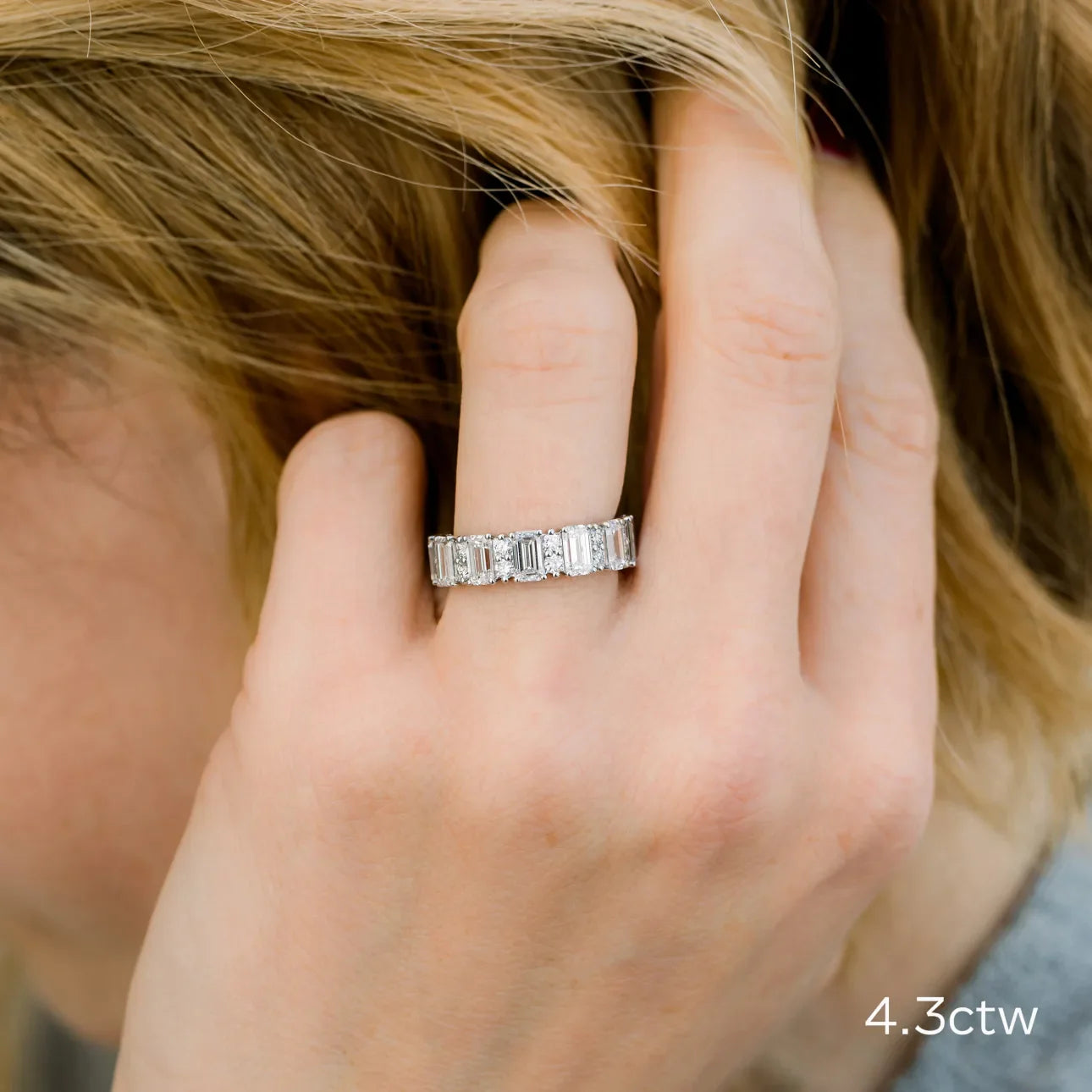 Emerald And Round Lab Grown Diamond Eternity Band, EF Color, VS Clarity - IGI Certified