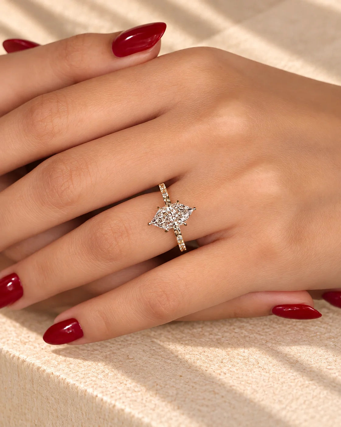 Common :: 4 carat Marquise lab grown diamond vintage engagement ring