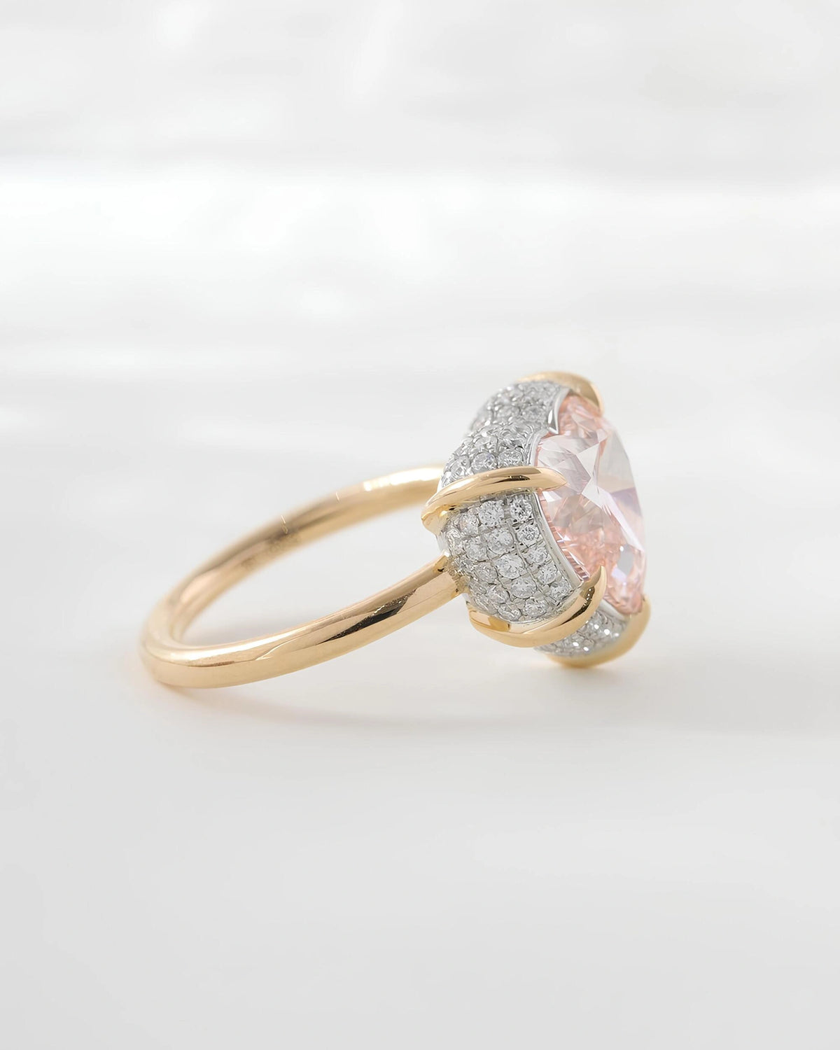 Common :: Pink Heart diamond halo engagement ring with E color round accents