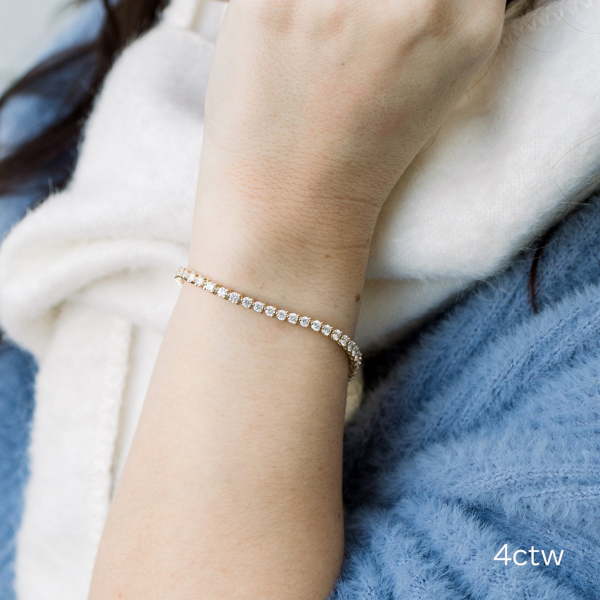 Round Lab Grown Diamond Three Prong Tennis Bracelet, EF Color, VS Clarity, IGI Certificate