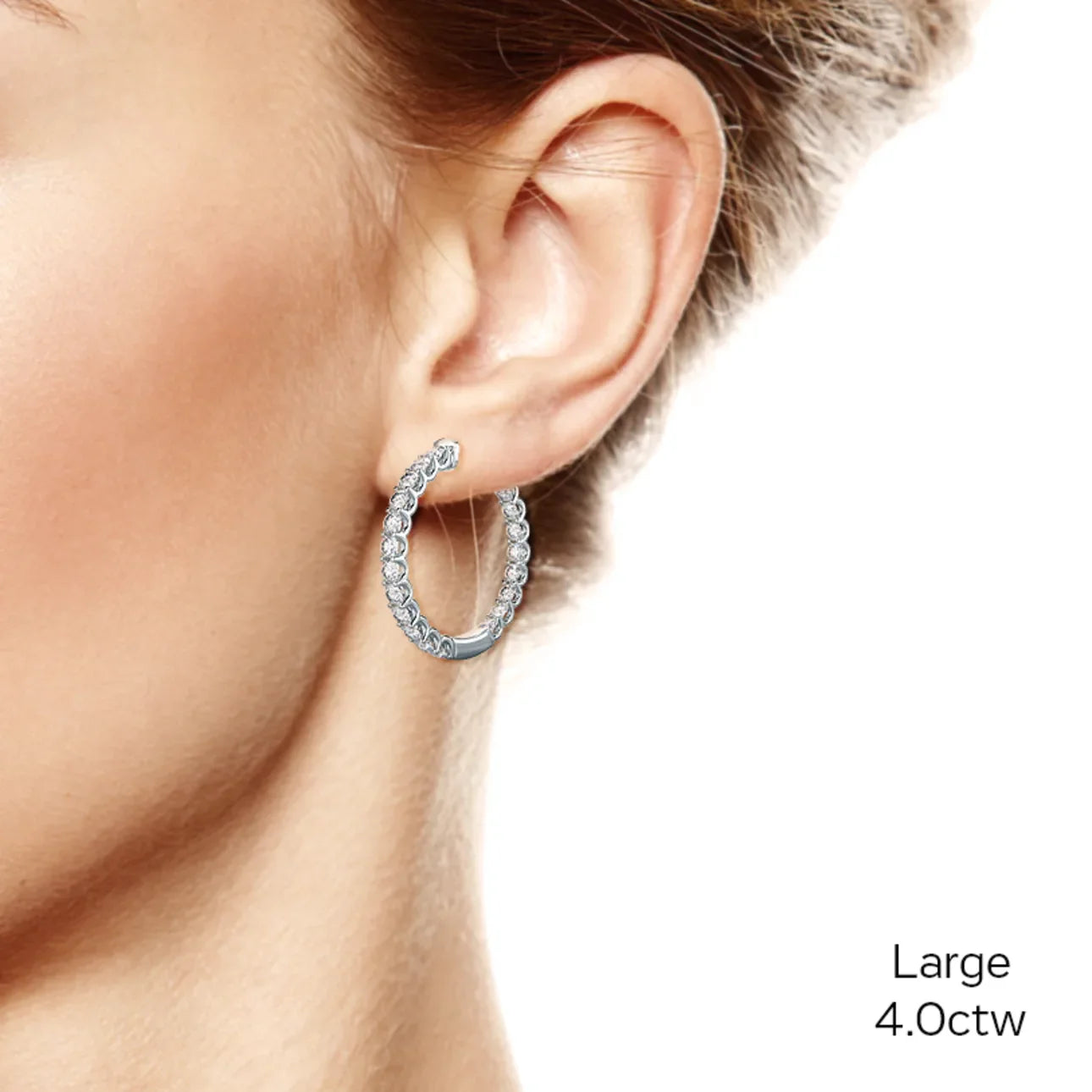 Round Lab Grown Diamond French U Hoop Earring, EF Color, VS Clarity, IGI Certified