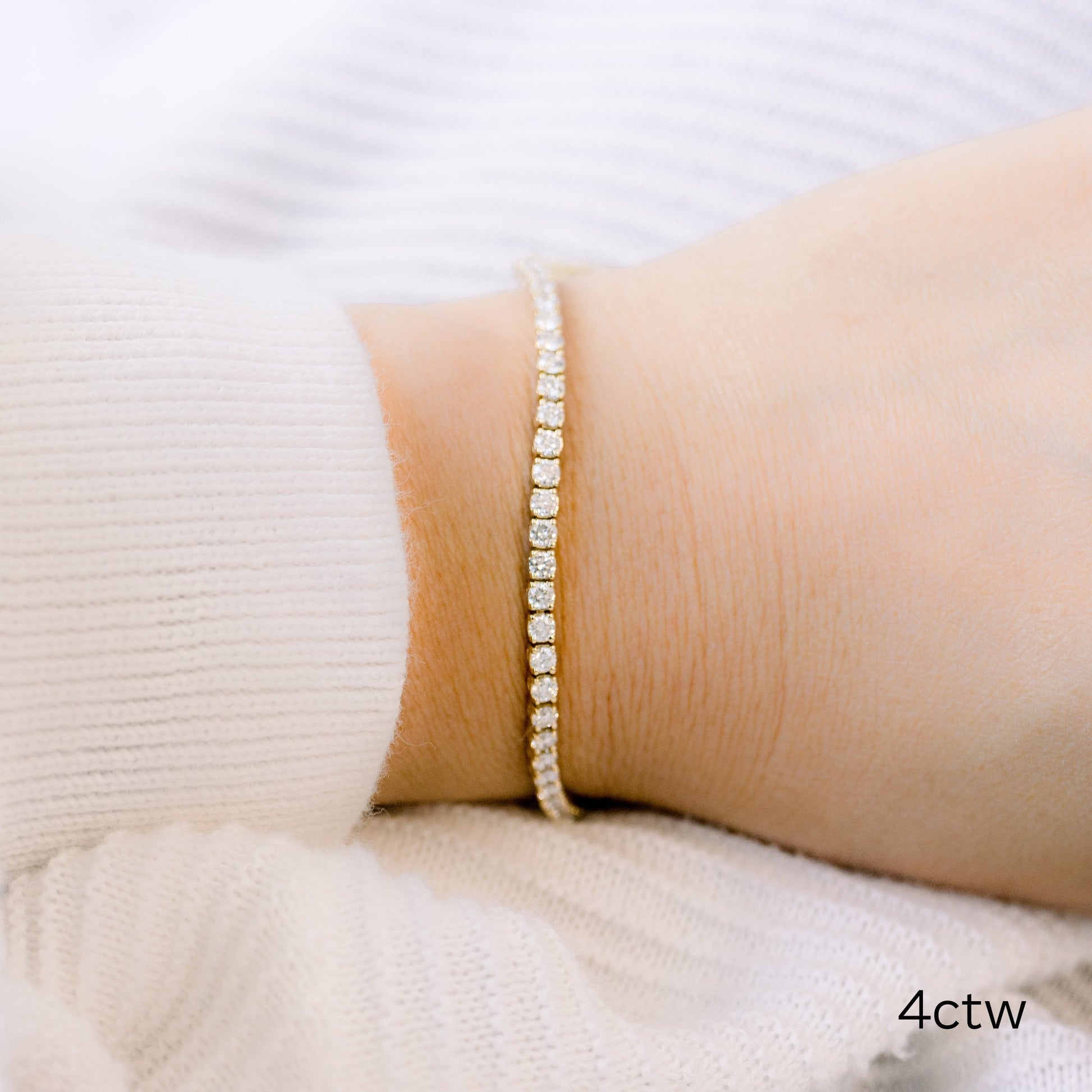 Round Lab Grown Diamond Four Prong Tennis Bracelet , EF Color, VS Clarity, IGI Certificate