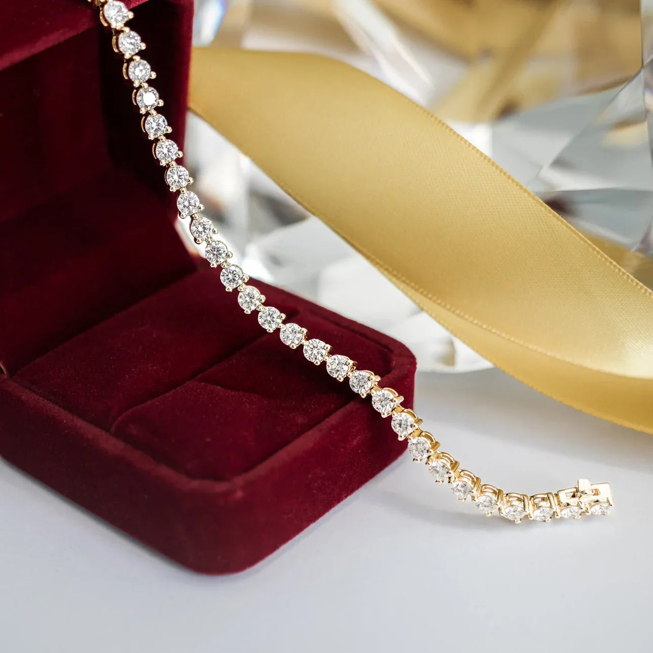 Round Lab Grown Diamond Three Prong Tennis Bracelet, EF Color, VS Clarity, IGI Certificate