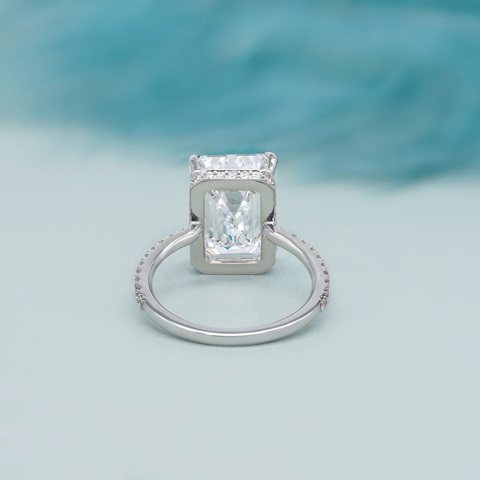 Emerald 6.40tcw Lab Grown Diamond Hidden Halo Pave Engagement Ring | IGI Certified | DEF VVS–VS