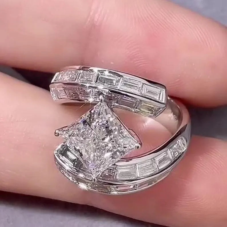 Princess 4.50tcw Lab Diamond Ring | Baguette Side Stones | Bypass Design | IGI Certified