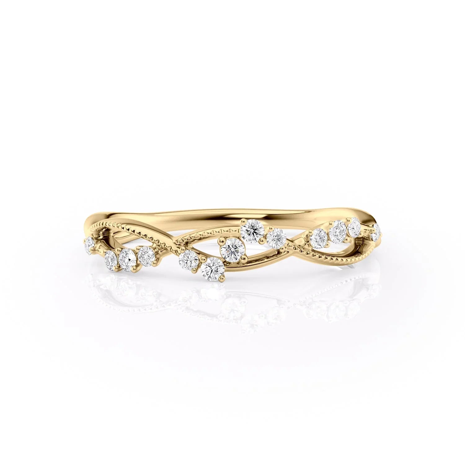 0.15tcw Round Lab-Grown Diamond Daisy Twisted Wedding Band | 1.5mm Nature-Inspired | IGI Certified