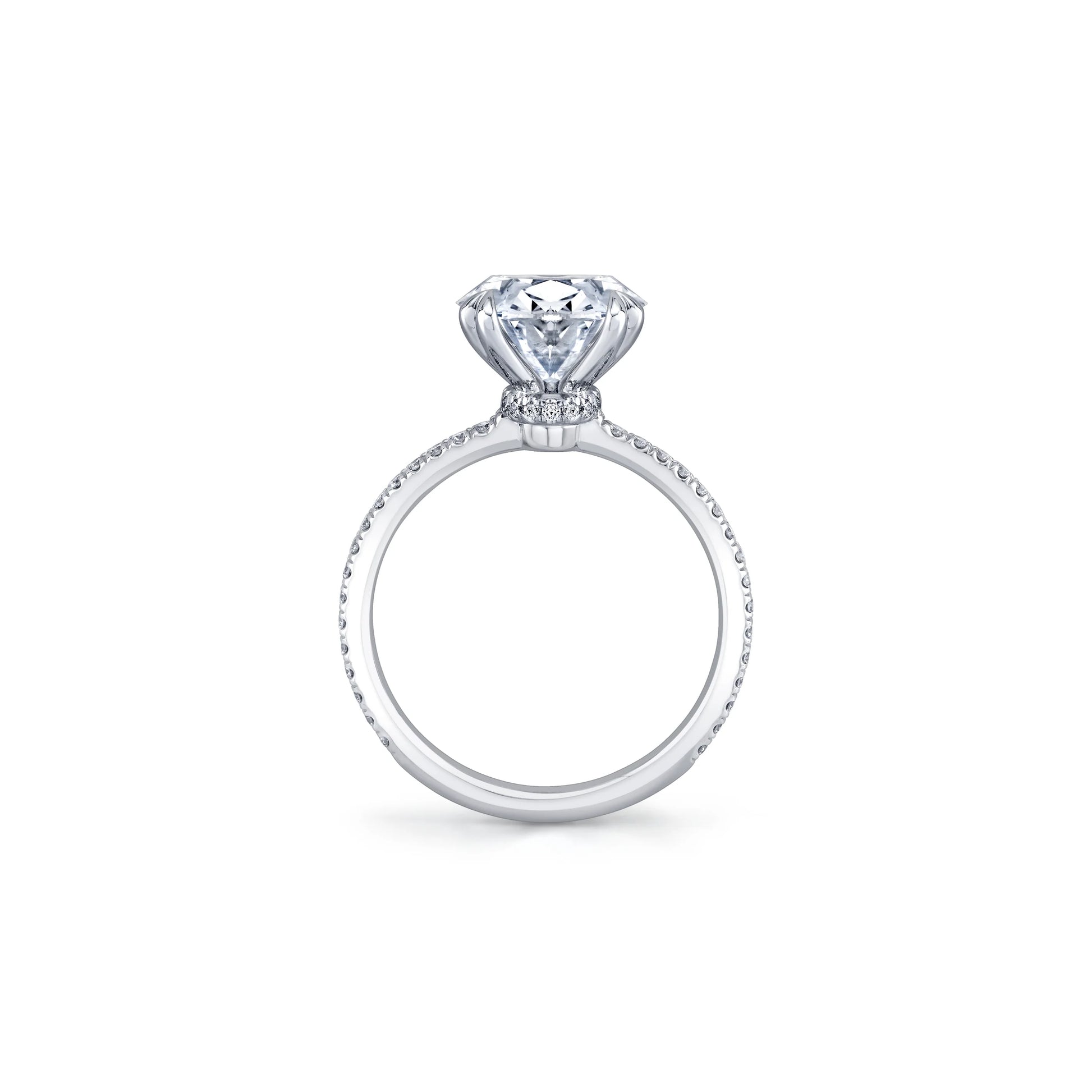 Common :: Elegant round cut pave engagement ring with lab grown diamond side angle view