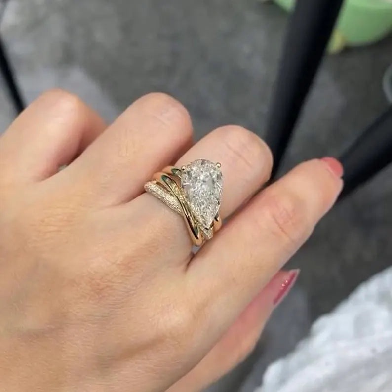 Pear 5.50tcw Lab Diamond Ring | Twisted Band | IGI Certified | D-E-F | VVS–VS Clarity