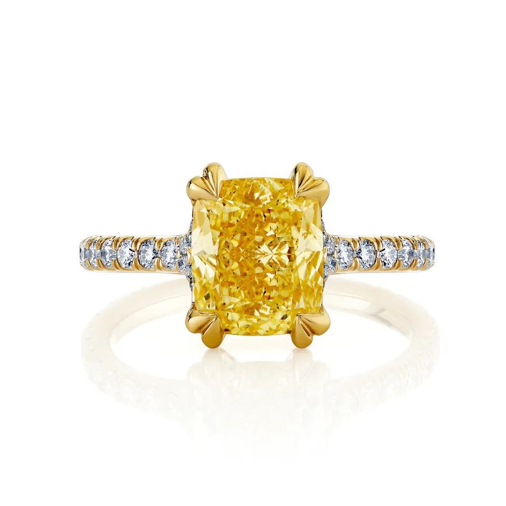 Common :: Faloren 2.63ct yellow cushion pave lab grown diamond engagement ring IGI certified