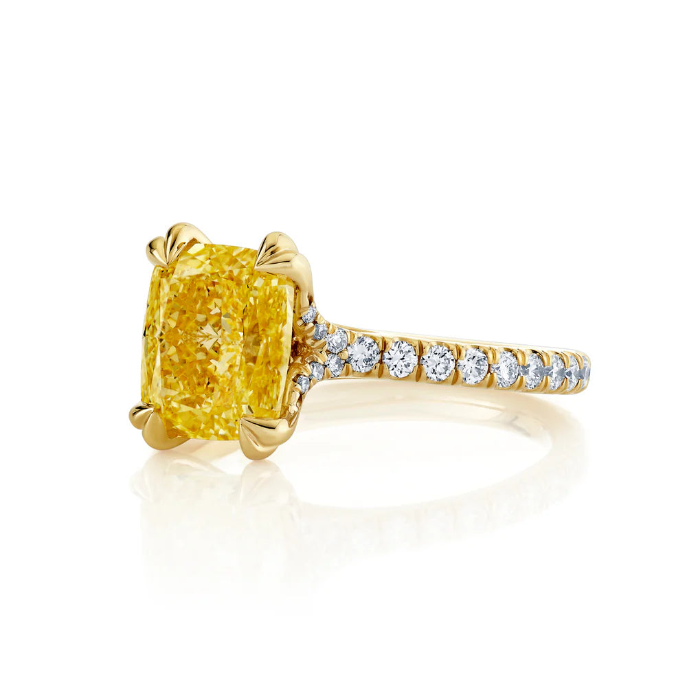 Common :: yellow cushion lab grown diamond pave ring 2.63 carat luxury engagement ring
