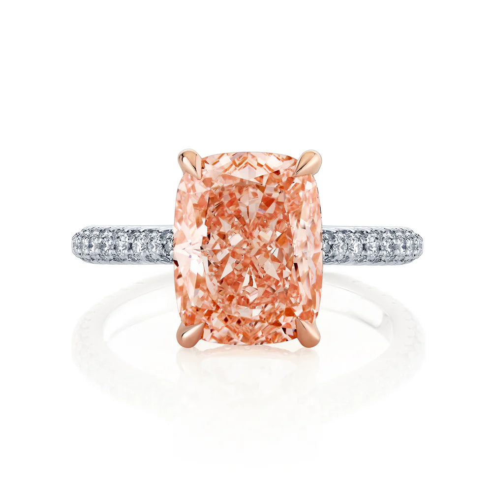 Common :: Zoravella 4.53ct pink cushion pave lab grown diamond engagement ring IGI certified
