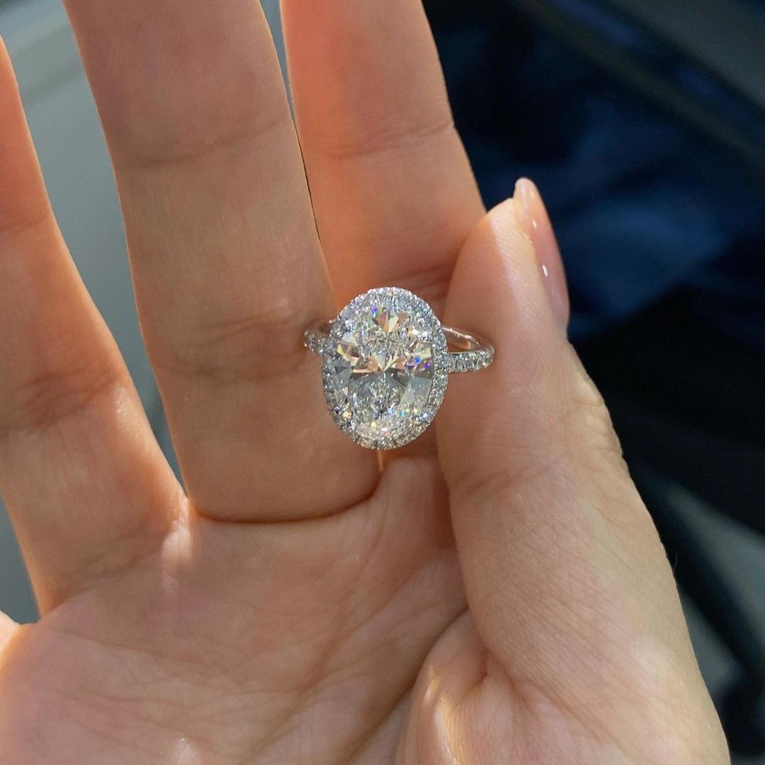 Oval 4.70tcw Lab Diamond Halo Pave Ring | IGI Certified | DEF VVS–VS