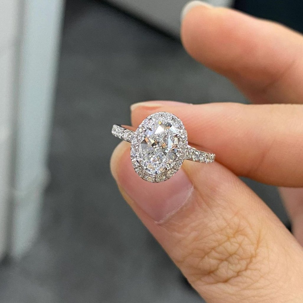 Oval 4.70tcw Lab Diamond Halo Pave Ring | IGI Certified | DEF VVS–VS