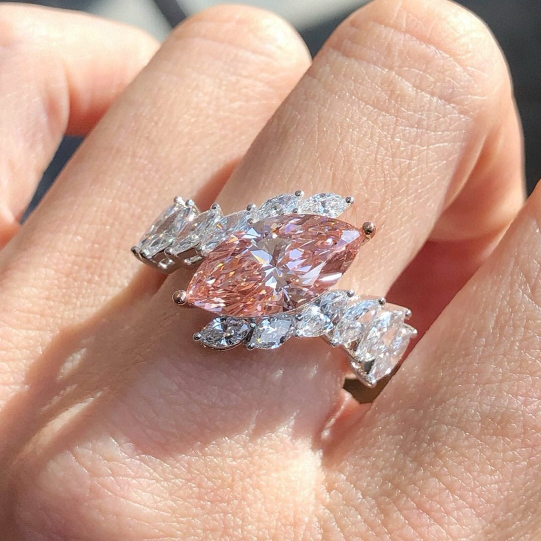 Fancy Pink Marquise 2.00tcw Lab Diamond Ring | Double Row Side Stones | IGI Certified