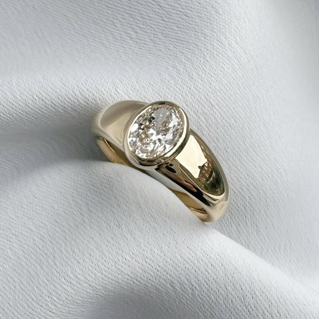 1.00ct Oval Lab Grown Diamond Bezel Engagement Ring | IGI Certified | 10k 14k 18k Gold Options