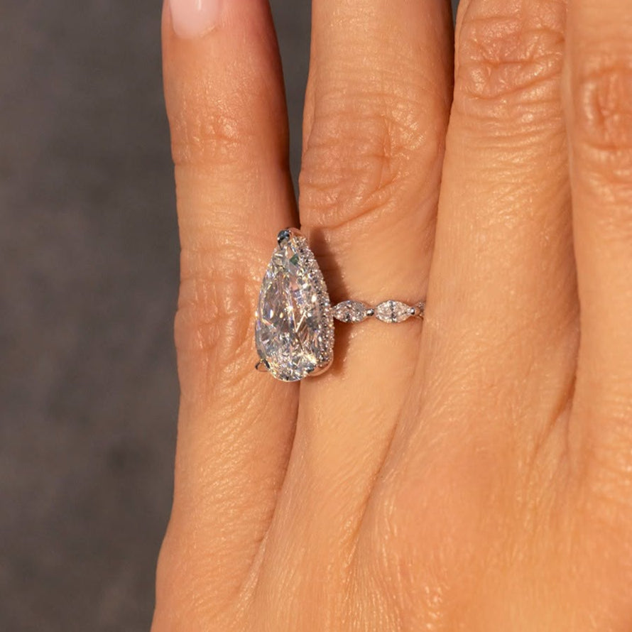 Pear 5.00tcw Lab Grown Diamond Engagement Ring | Hidden Halo Pavé Band | IGI Certified
