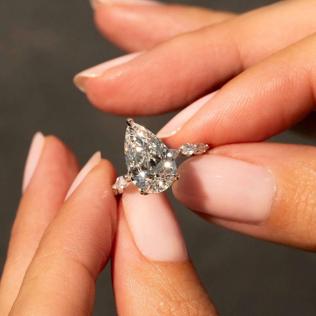 Pear 5.00tcw Lab Grown Diamond Engagement Ring | Hidden Halo Pavé Band | IGI Certified