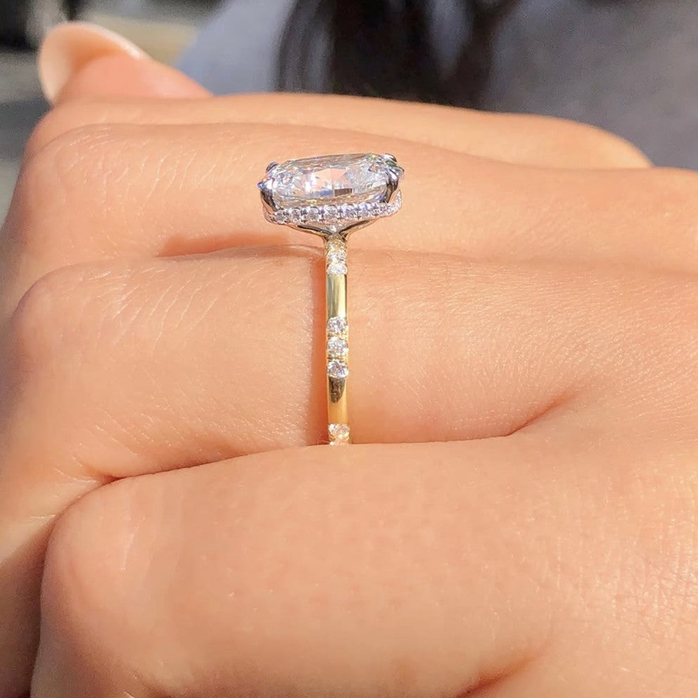 Elongated Cushion 3.30tcw Lab Grown Diamond Solitaire Engagement Ring | Distance Band with Hidden Halo | IGI Certified