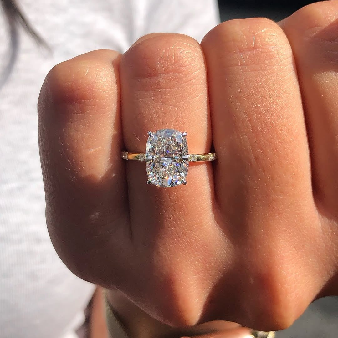 Elongated Cushion 3.30tcw Lab Grown Diamond Solitaire Engagement Ring | Distance Band with Hidden Halo | IGI Certified