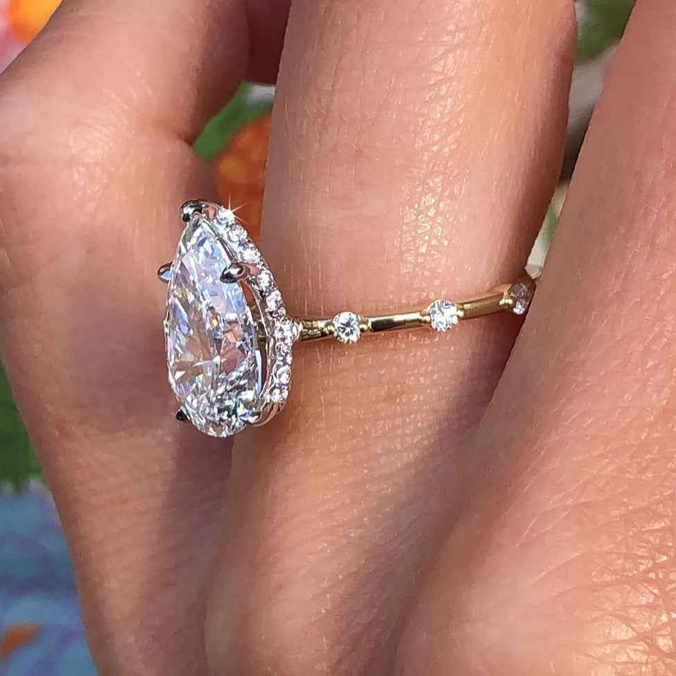 Pear 3.30tcw Lab Grown Diamond |Solitaire Hidden Halo Engagement Ring | IGI Certified