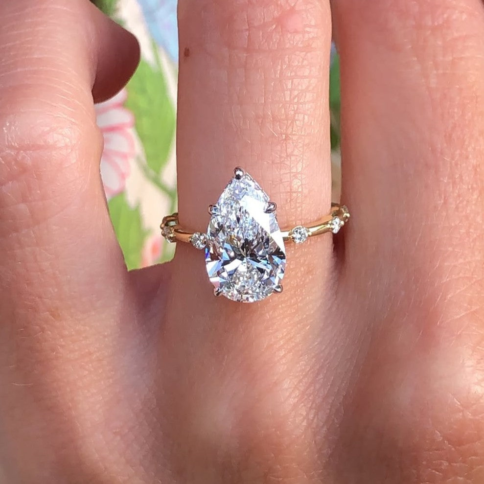 Pear 3.30tcw Lab Grown Diamond |Solitaire Hidden Halo Engagement Ring | IGI Certified