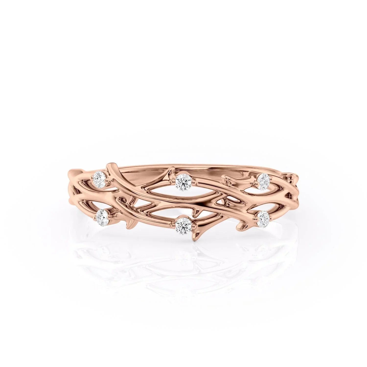 0.08tcw Round Lab-Grown Diamond Double Twig Wedding Band | 5mm Nature-Inspired | IGI Certified