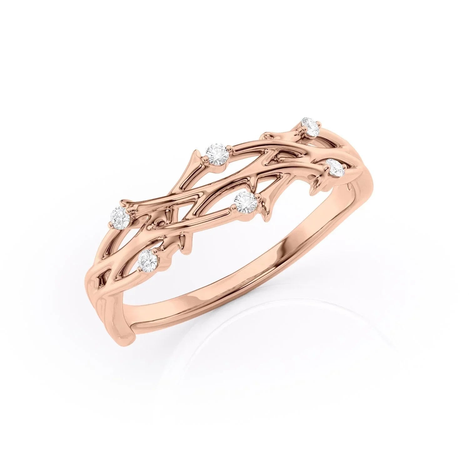 0.08tcw Round Lab-Grown Diamond Double Twig Wedding Band | 5mm Nature-Inspired | IGI Certified