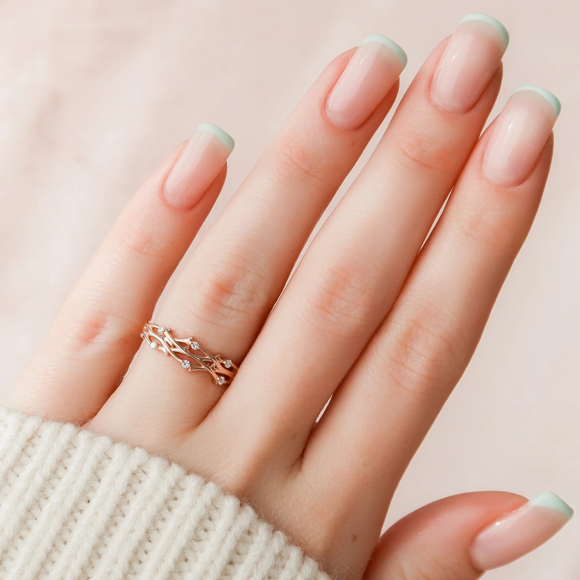 0.08tcw Round Lab-Grown Diamond Double Twig Wedding Band | 5mm Nature-Inspired | IGI Certified